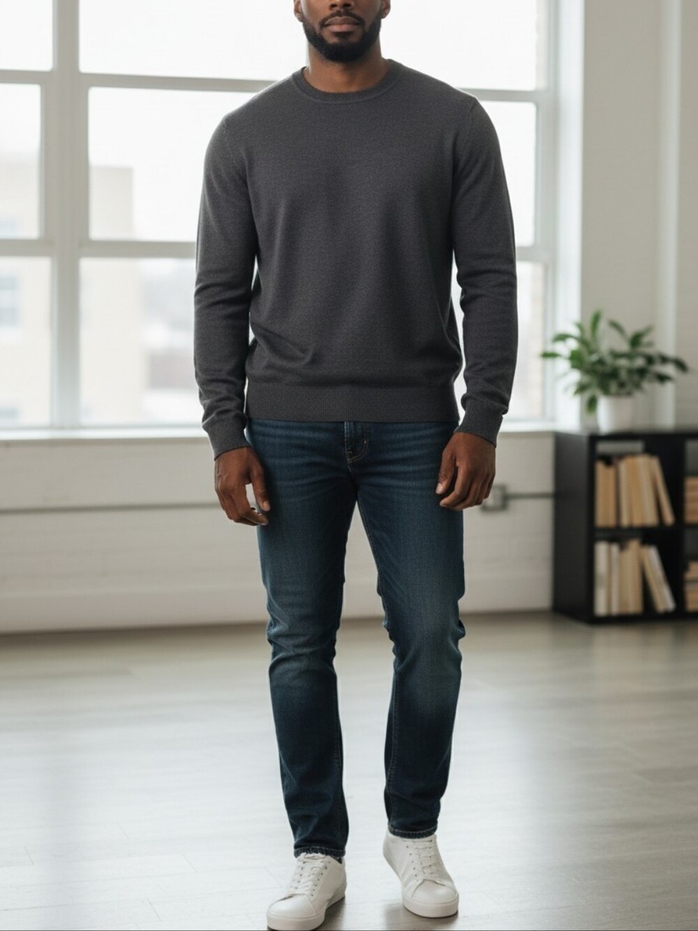 Raffi Fine Merino Wool Charcoal Crewneck Sweater